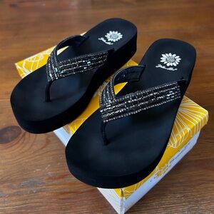 Yellow Box, Beaded Sandals with Wedge